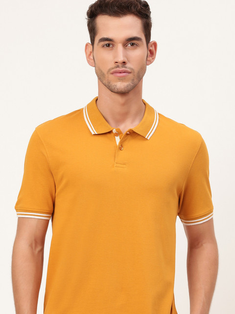 

Mast & Harbour Men Mustard Yellow Solid Polo Collar T-shirt