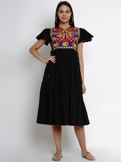 

Bhama Couture Women Black Embroidered A-Line Dress