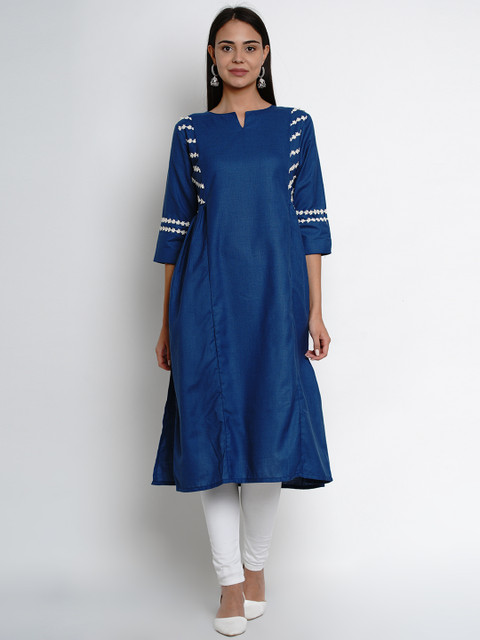 

Bhama Couture Women Blue Yoke Design A-Line Kurta