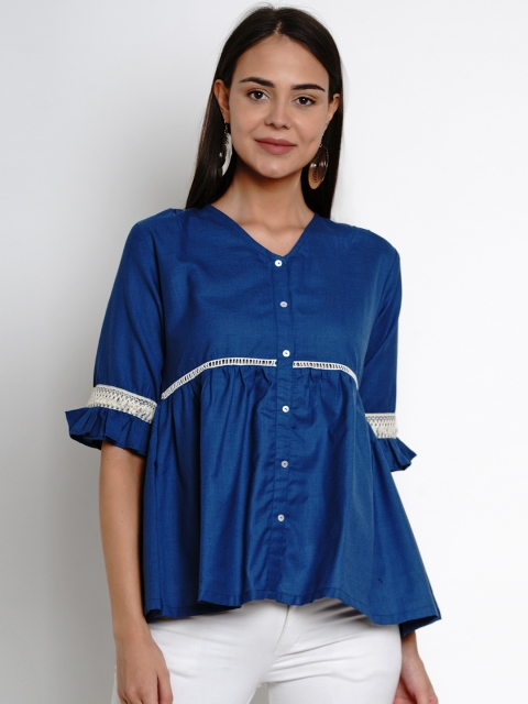 

Bhama Couture Women Blue Solid Peplum Top