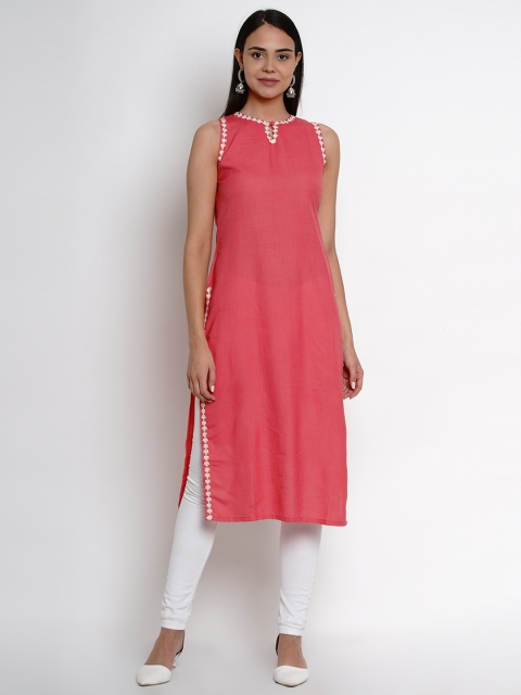 

Bhama Couture Women Pink Solid Straight Kurta