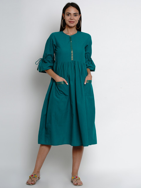 

Bhama Couture Women Teal Green Solid Fit and Flare Dress