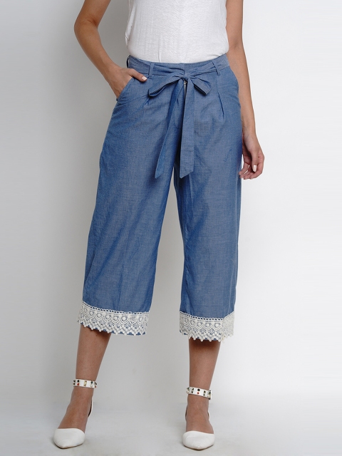 

Bhama Couture Women Blue Smart Loose Fit Solid Culottes