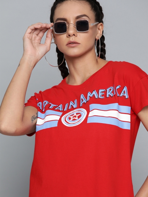

Kook N Keech Marvel Women Red Captain America Print Round Neck T-shirt