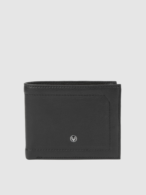 Men Black Solid Two Fold Leather Wallet