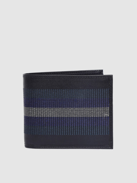 

Allen Solly Men Blue & Black Textured Genuine Leather Two Fold Wallet