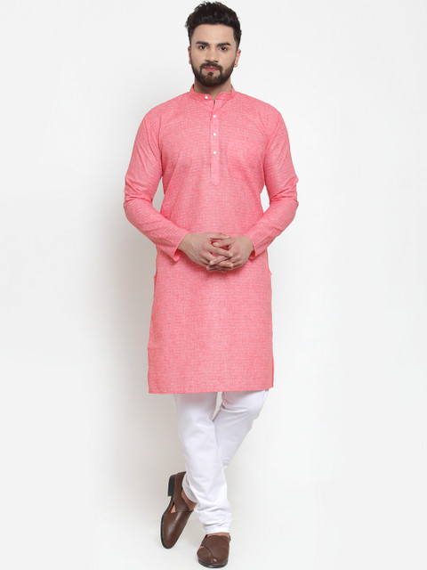 

Jompers Men Pink Self Design Kurta with Churidar