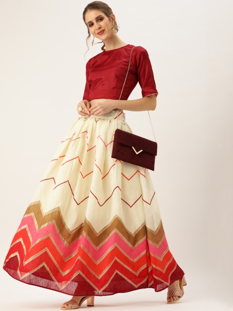 

Nayo Women Maroon Solid Top with Skirt