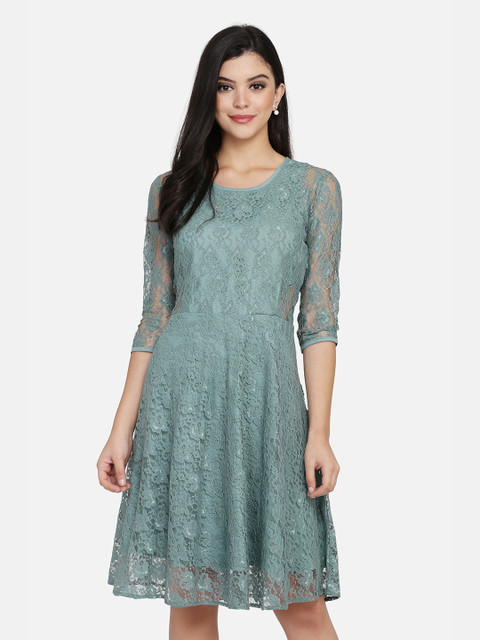 

Eavan Women Green Self Design Fit and Flare Dress