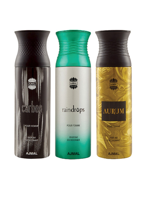 

Ajmal Unisex Pack Of 3 Deodorants 200ml each, Gold
