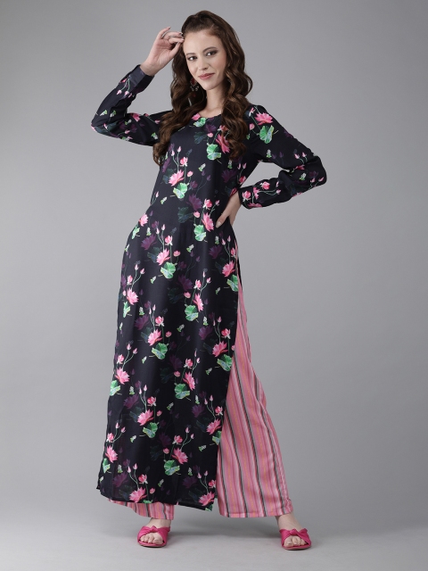 

AKS Women Navy Blue & Pink Printed Kurta with Palazzos