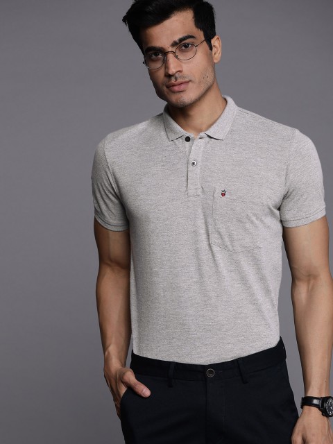 

Louis Philippe Sport Men Grey Melange Solid Polo Collar T-shirt
