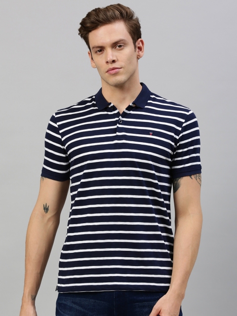 

Louis Philippe Sport Men Navy Blue and White Striped Polo Collar T-shirt