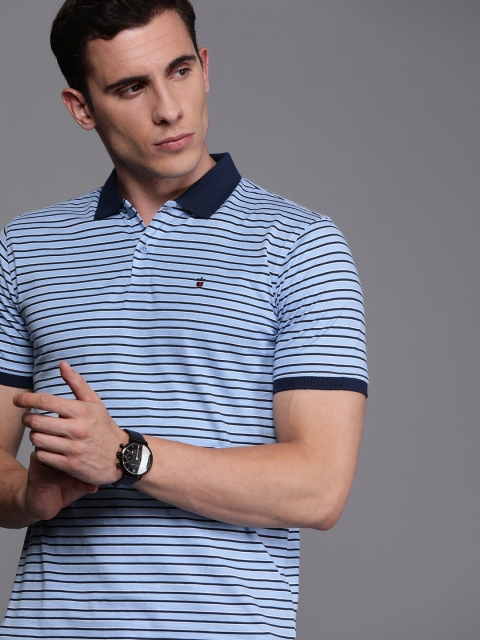 

Louis Philippe Sport Men Blue Slim Fit Striped Polo Collar T-shirt