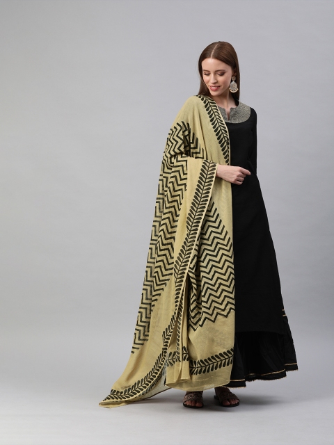 

Shakumbhari Beige & Black Printed Pure Cotton Dupatta