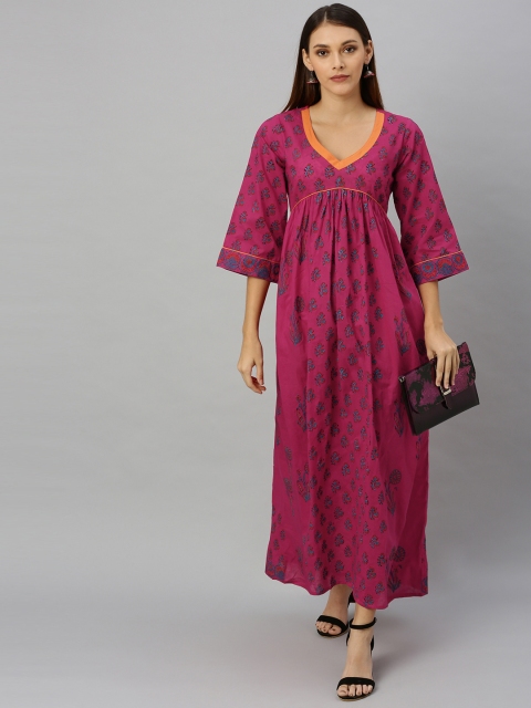 

Shakumbhari Women Pink & Navy Blue Printed Maxi Dress