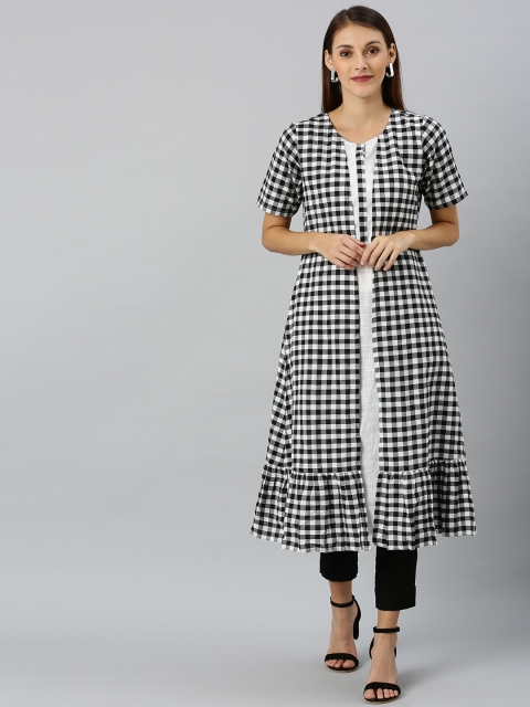 

Shakumbhari Women Black & White Checked A-Line Kurta