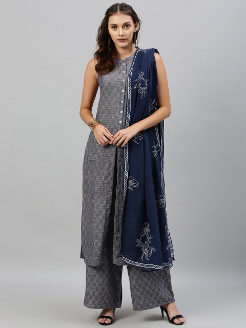 

Shakumbhari Women Blue & White Block Printed Pure Cotton Dupatta