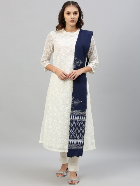 

Shakumbhari Women Blue and White Indigo Block Printed Pure Cotton Dupatta