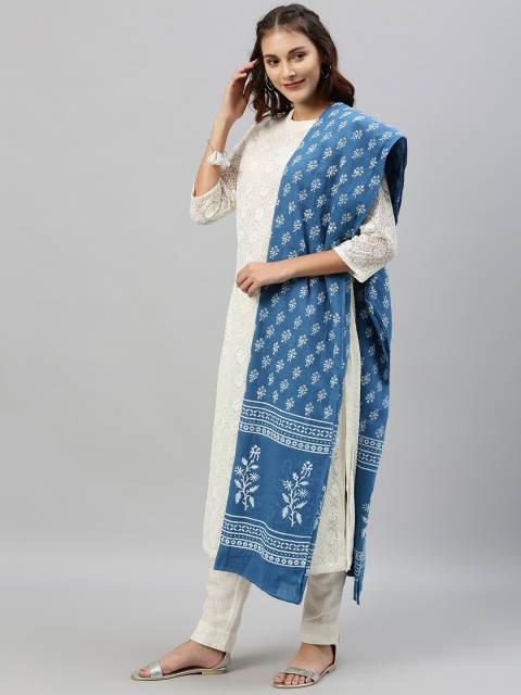 

Shakumbhari Women Blue and White Indigo Block Printed Pure Cotton Dupatta