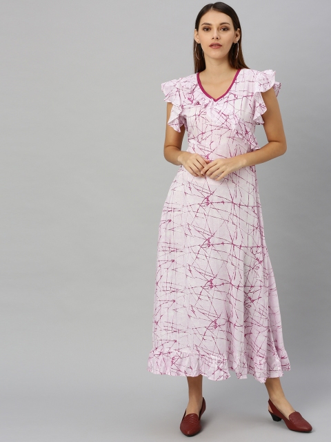 

Shakumbhari Women Pink Printed Maxi Dress with Ruffles