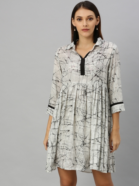 

Shakumbhari Women Grey & Black Printed A-Line Dress