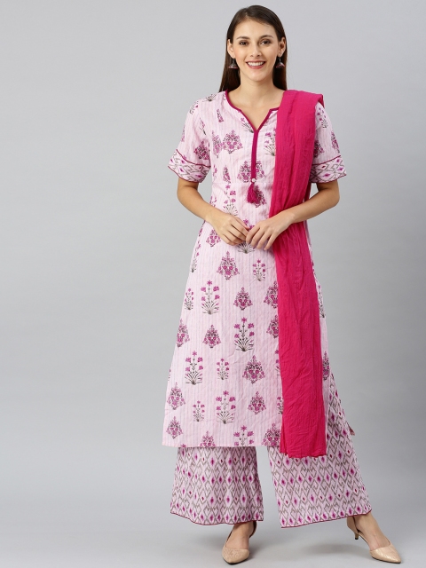 

Shakumbhari Women Lavender & Pink Printed Kurta with Palazzos & Dupatta
