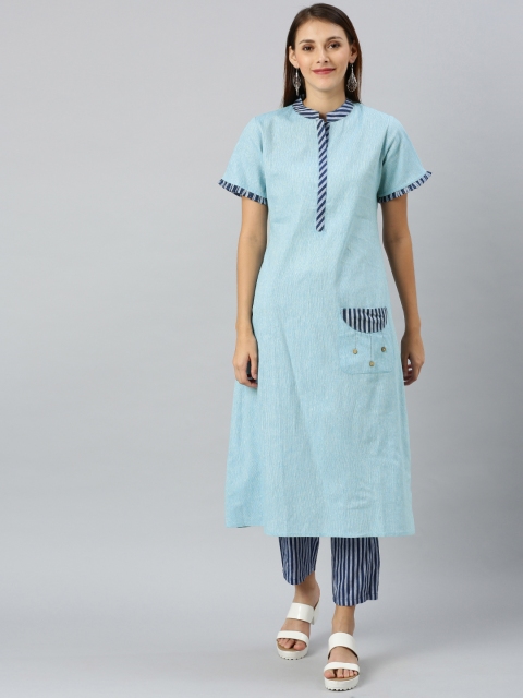 

Shakumbhari Women Blue Solid Kurta with Trousers