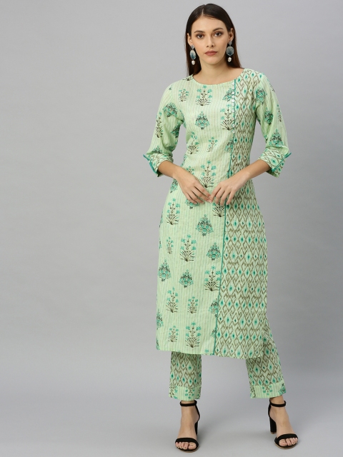 

Shakumbhari Women Green Printed Kurta with Trousers
