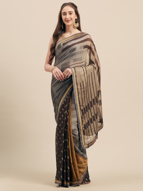 

KALINI Beige & Brown Poly Georgette Printed Saree