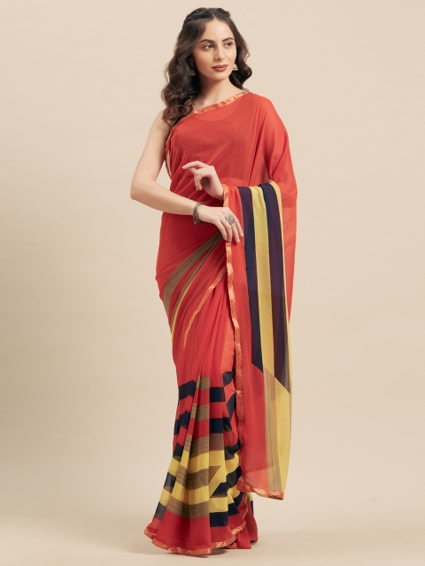 

KALINI Red & Navy Blue Poly Georgette Printed Saree