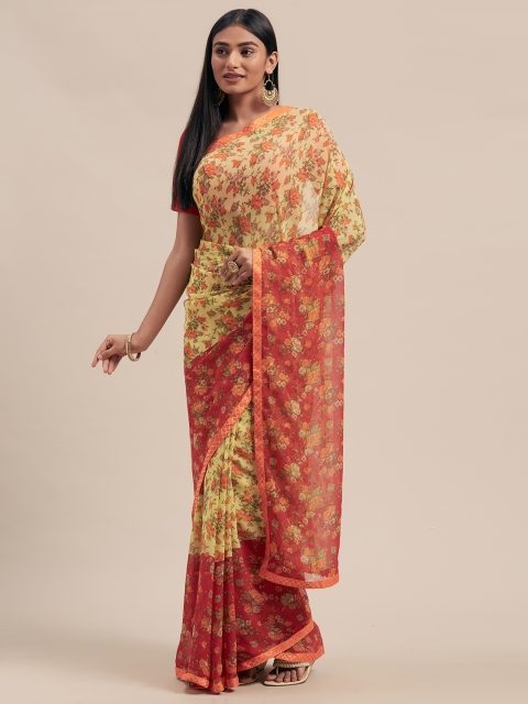 

Mitera Black & Orange Poly Georgette Printed Saree