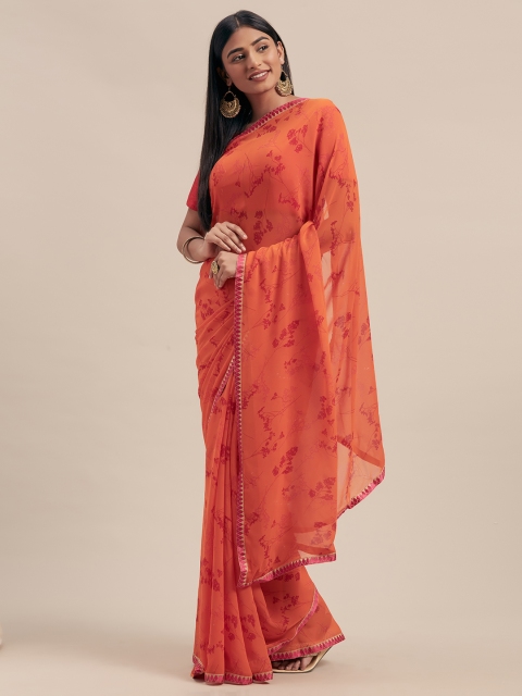 

KALINI Orange Printed Poly Georgette Saree
