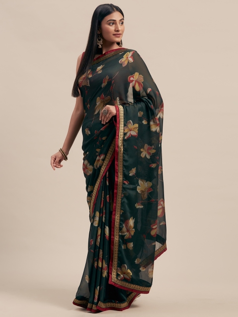 

KALINI Green & Brown Poly Georgette Printed Saree