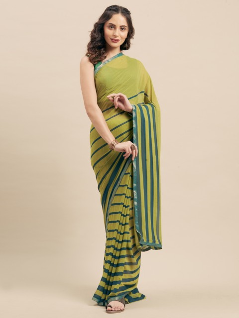 

KALINI Green Striped Poly Georgette Saree