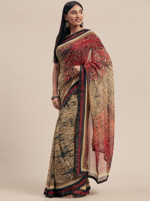 

KALINI Red & Beige Poly Georgette Printed Saree