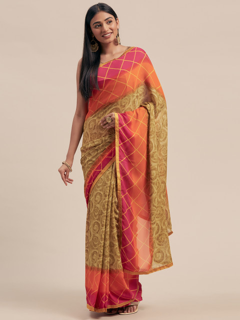 

KALINI Olive Green Printed Poly Georgette Saree