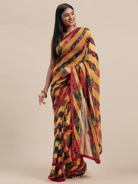 

KALINI Yellow & Red Poly Georgette Printed Saree