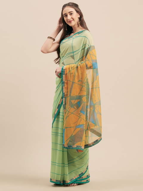 

KALINI Green & Yellow Poly Georgette Printed Saree