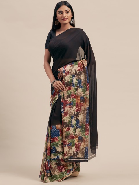 

KALINI Brown & Blue Poly Georgette Printed Saree