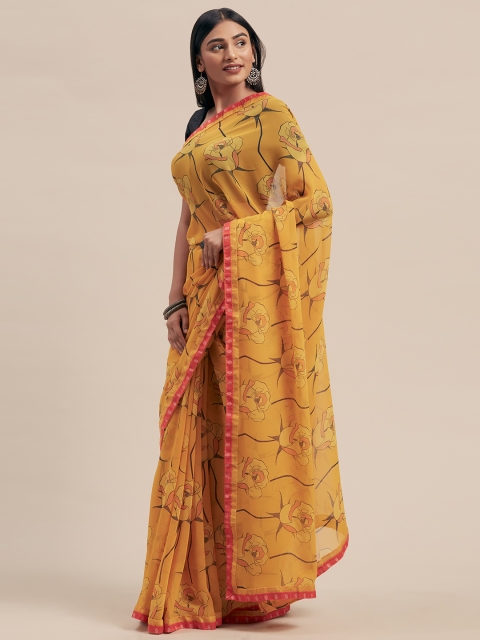 

KALINI Mustard Yellow Printed Poly Georgette Saree