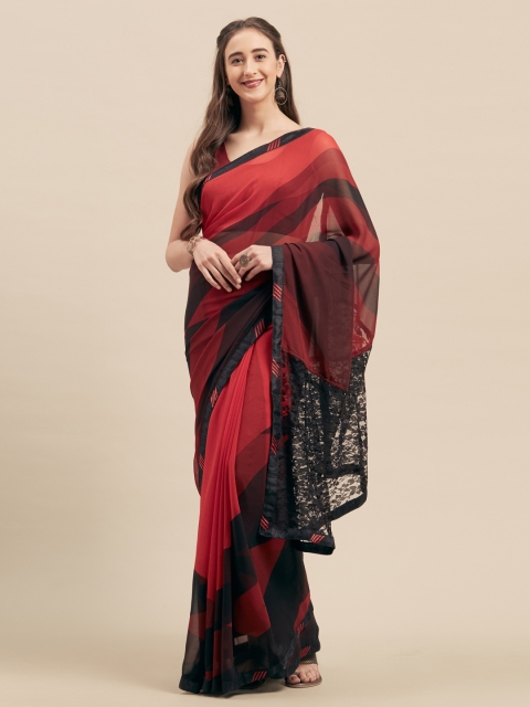 

KALINI Red & Black Poly Georgette Printed Saree