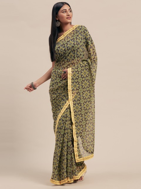 

KALINI Green & Black Poly Georgette Printed Saree