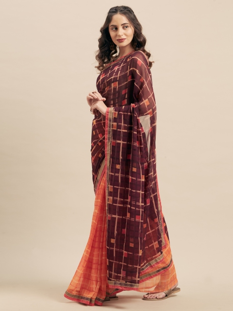 

KALINI Orange & Purple Poly Georgette Printed Saree