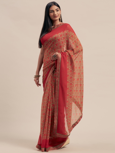 

KALINI Red & Beige Poly Georgette Printed Saree