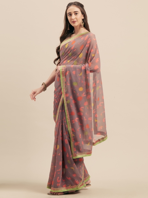 

Mitera Grey & Pink Poly Georgette Printed Saree