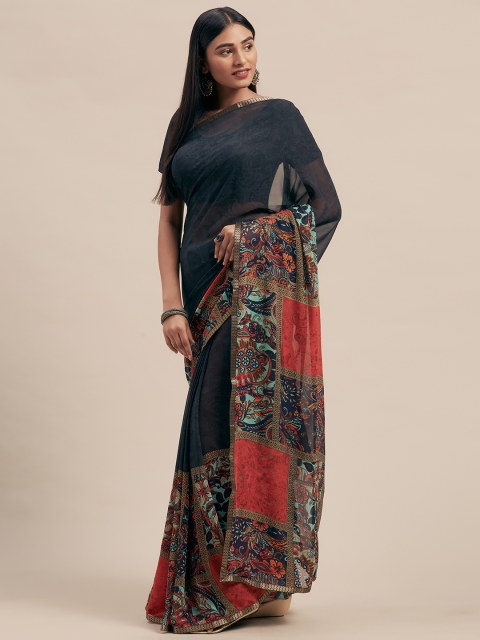 

KALINI Charcoal Grey Printed Poly Georgette Saree