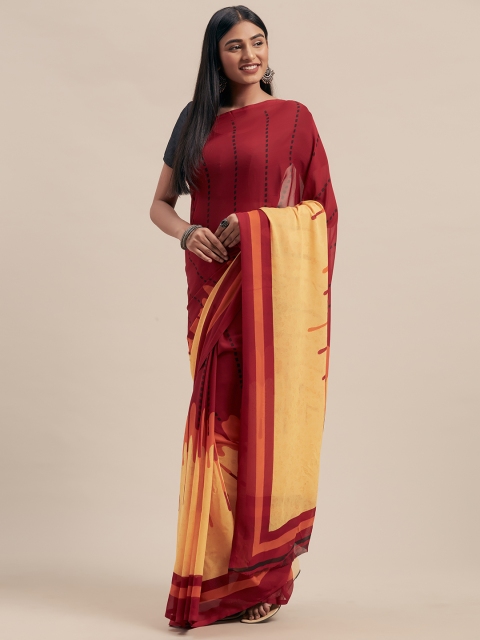 

KALINI Red & Mustard Yellow Poly Georgette Printed Saree