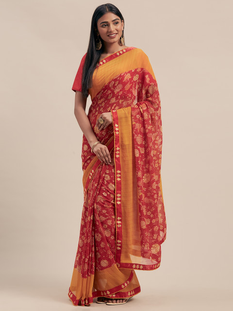 

KALINI Red & Orange Poly Georgette Printed Saree