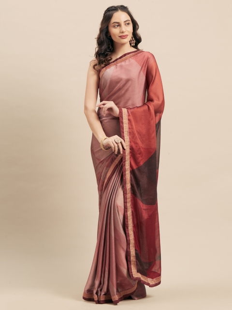 

Mitera Purple & Red Poly Georgette Colourblocked Saree